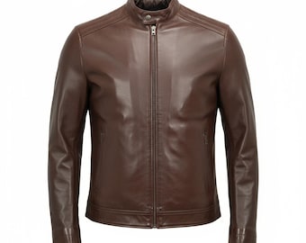 Men’s Classic Brown Leather Jacket | Handmade Genuine Leather