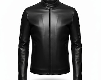 Men’s Handmade Black Sheepskin Leather Jacket | Slim Fit Biker Jacket | Moto Style