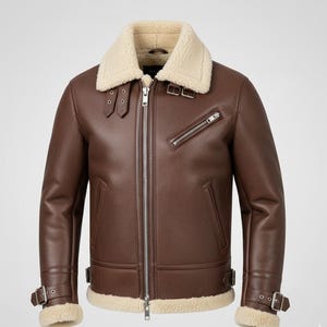 Men&#39;s Shearling Aviator Jacket, Real Sheepskin Leather Bomber