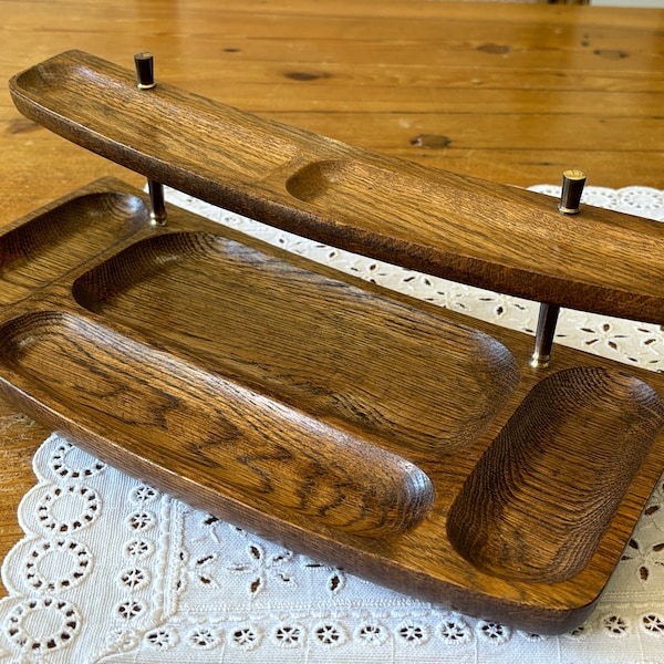 Vintage Dresser Tray, Solid walnut, dresser organizer for keys watch change coins, “Gentleman’s Valet”, Men’s Bureau organizer, 2 tier tray.