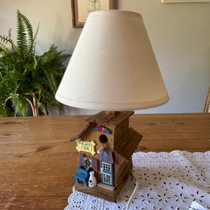 Bird House Lamp, Vintage table lamp, Birds Nest Inn, handmade birdhouse lamp, cute nightlight lamp, kitchen lamp.