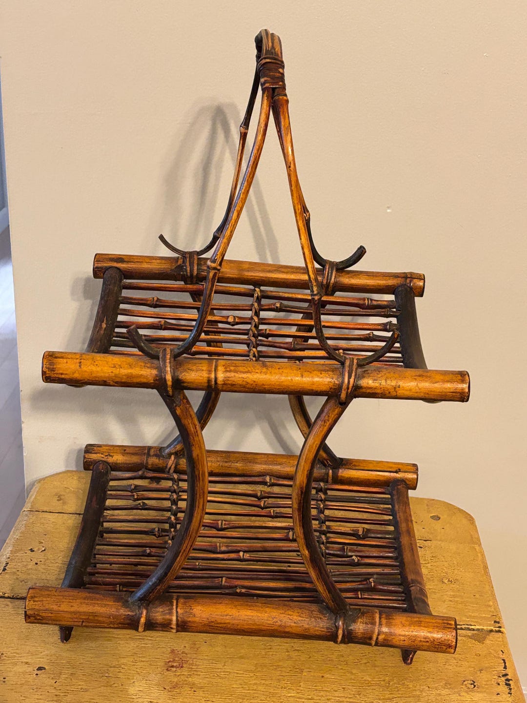 Vintage Bamboo Magazine Rack, Vintage Basket With Handle for Storage ...