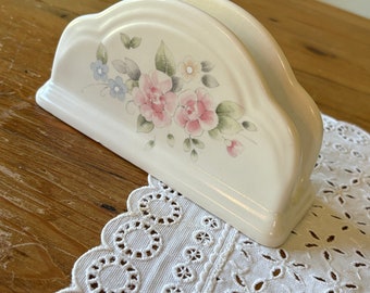 Pfaltzgraff Tea Rose Napkin Holder, excellent Vintage condition, no cracks or chips, Pink and Blue floral napkin holder. Vintage Stoneware.