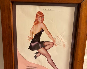 Vintage Pin Esquire magazine, “Some Pumpkins” Varga Girl, WWII locker poster, Original Magazine page Framed in solid wood frame under glass