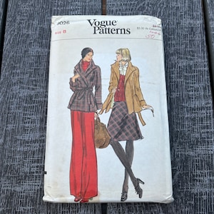 Vogue Pattern 9026, Misses Jacket, Skirt, and Pants pattern, Size 8, UnCut, Factory Folded, Instuctions in original Envelope.