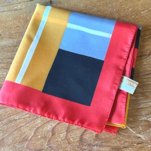Italian Vintage Scarf, Mod Colorblock, Fall colors scarf, Made in Italy, Red Yellow Black Grey white, Geometric retro scarf.