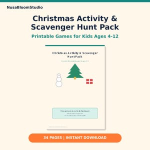 Christmas Activities for Kids Ages 4-12, Printable Scavenger Hunt, Holiday Games Activity Pack PDF image 1