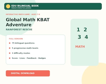 Bilingual Math KBAT Adventure Game, Rainforest Rescue, Ages 7-8 (Digital Download)