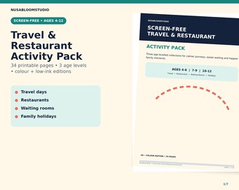 Screen-Free Travel Activity Pack for Kids Ages 4-12, Road Trip Games (PDF)