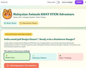 Malaysian Animals KBAT STEM Adventure Game, Bilingual Malay English, Interactive Digital Learning Ages 7-9