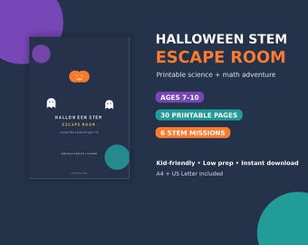 Halloween STEM Escape Room for Kids, Printable Science and Math Activities, Ages 7–10