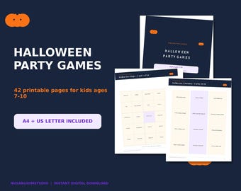Halloween Party Games for Kids Printable Bundle, 42 Page Classroom Games, Bingo, Scavenger Hunt, Trivia, Ages 7-10 PDF