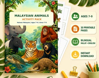 Malaysian Animals Activity Pack, Bilingual Malay English Worksheets (PDF Download)