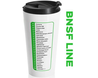 シカゴBNSF鉄道路線をテーマにしたステンレススチールタンブラー、鉄道、トラベルマグ