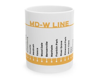 シカゴMD-W線をテーマにしたマグカップ、ミルウォーキー地区西部、鉄道、旅行