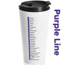 シカゴパープルライントレインテーマステンレススチールタンブラー、鉄道、トラベルマグ