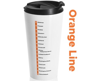 シカゴオレンジライントレインテーマステンレススチールタンブラー、鉄道、トラベルマグ