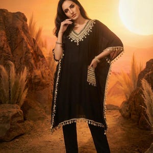 AVIRA – Ethnic Motifs Embroidered Kaftan Kurta & Trousers Set