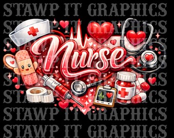 Nurse PNG, Valentines Day Fun Design, Hospital Team Shirt Designs, Work Friendly Digital, Hat Stethoscope