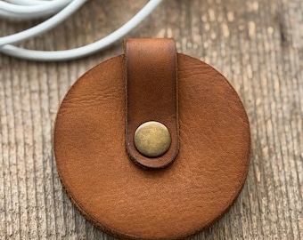 Handmade Leather Cord Organizer - Round Cable Keeper, Tech Accessory