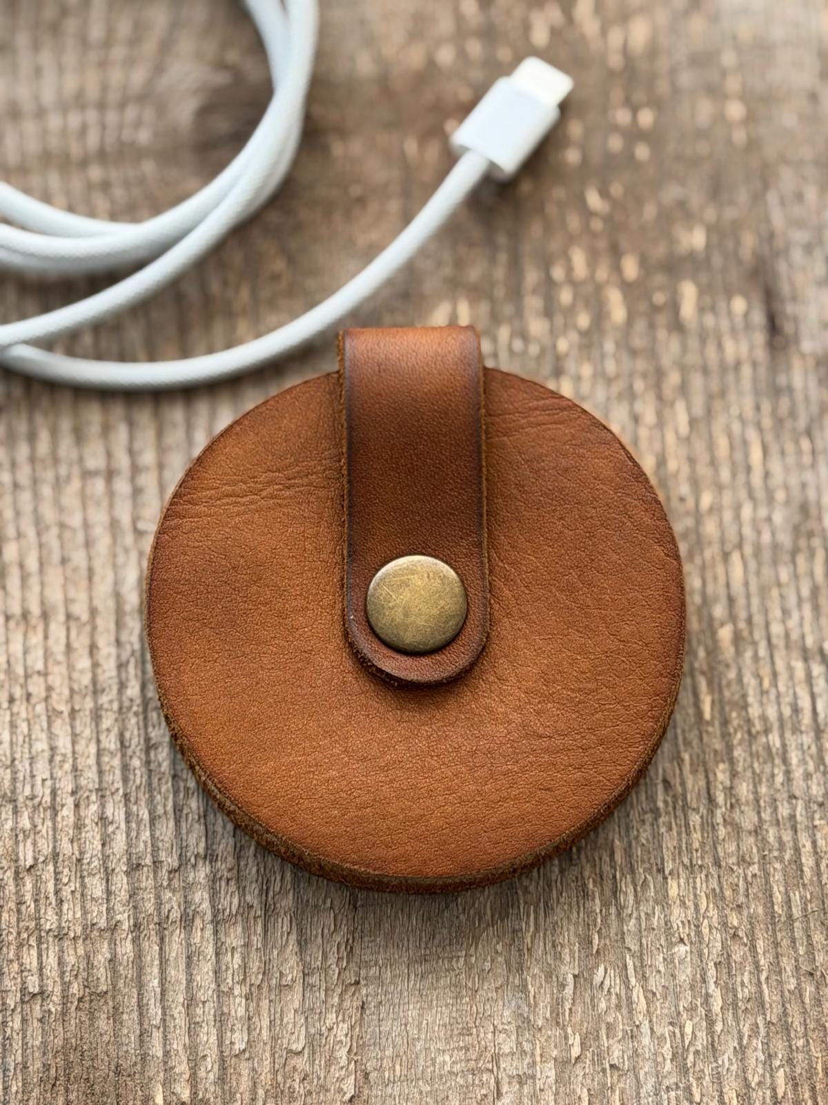 Handmade Leather Cord Organizer - Round Cable Keeper, Tech Accessory
