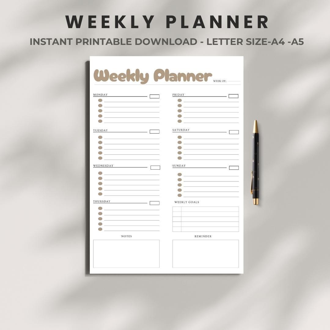 Minimal Weekly Planner PDF | Printable Weekly Schedule Template | To-do ...