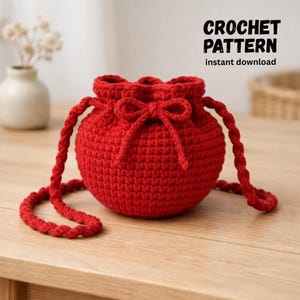 Beginner Heart Crochet Pouch Pattern | Valentine Drawstring Bag (PDF Pattern)