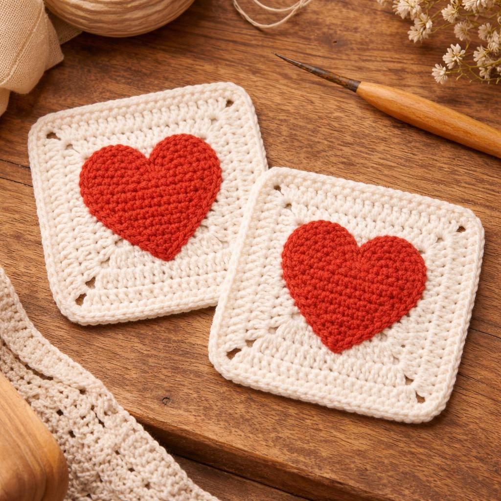 39 Beautiful Crochet Heart Patterns To Make With Love 2 Heart Granny Square Flat Heart Granny Square Easy