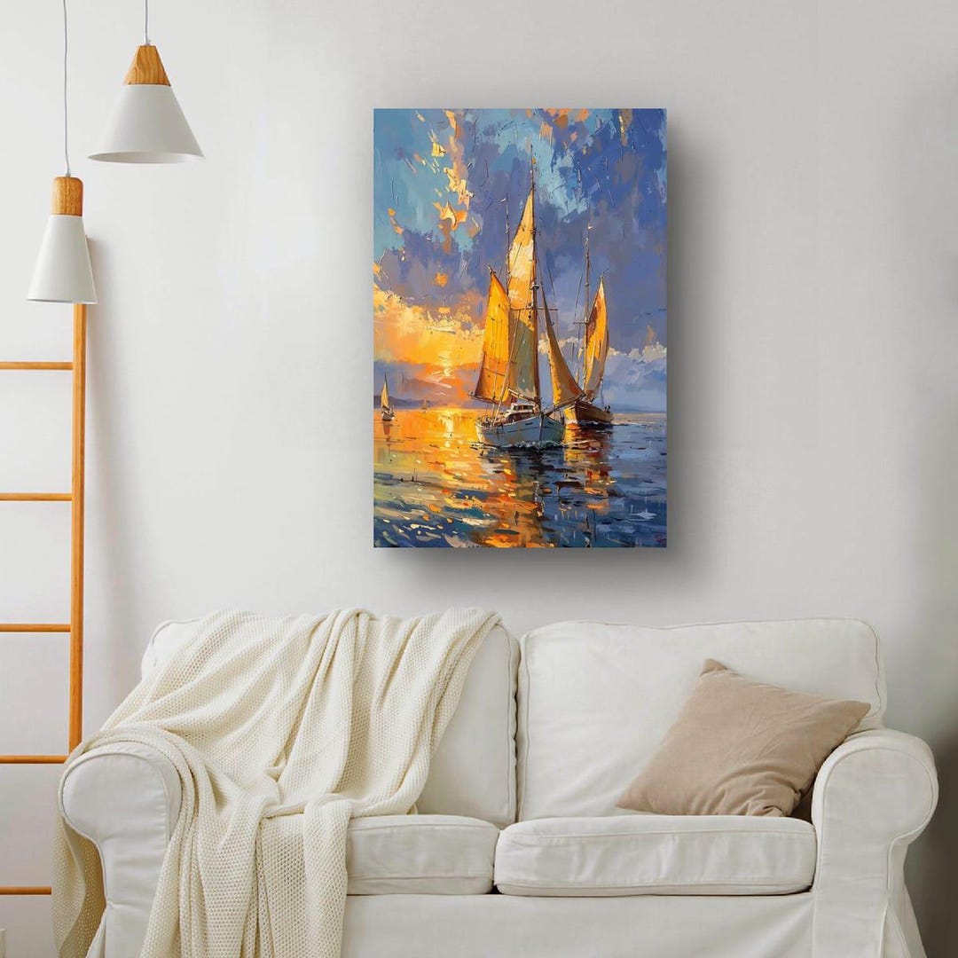 Golden Sailboats Sunset Print | Abstract Coastal Art (digital Download ...