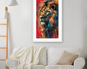 Abstract Lion Art Print | Modern Colorful Animal Painting (Digital Download)