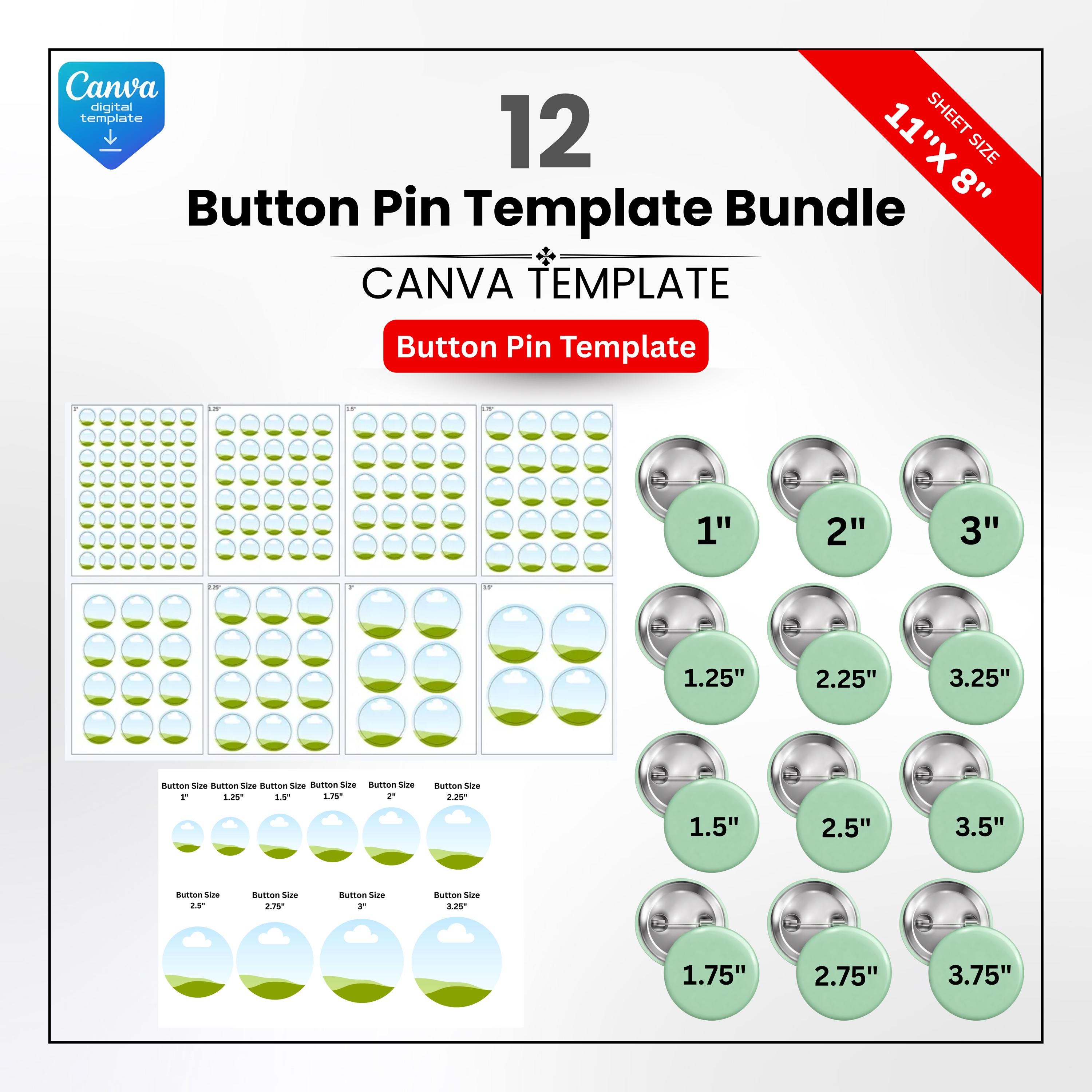 Button Pin Template Bundle, 12 Sizes Editable Canva Button Badge ...