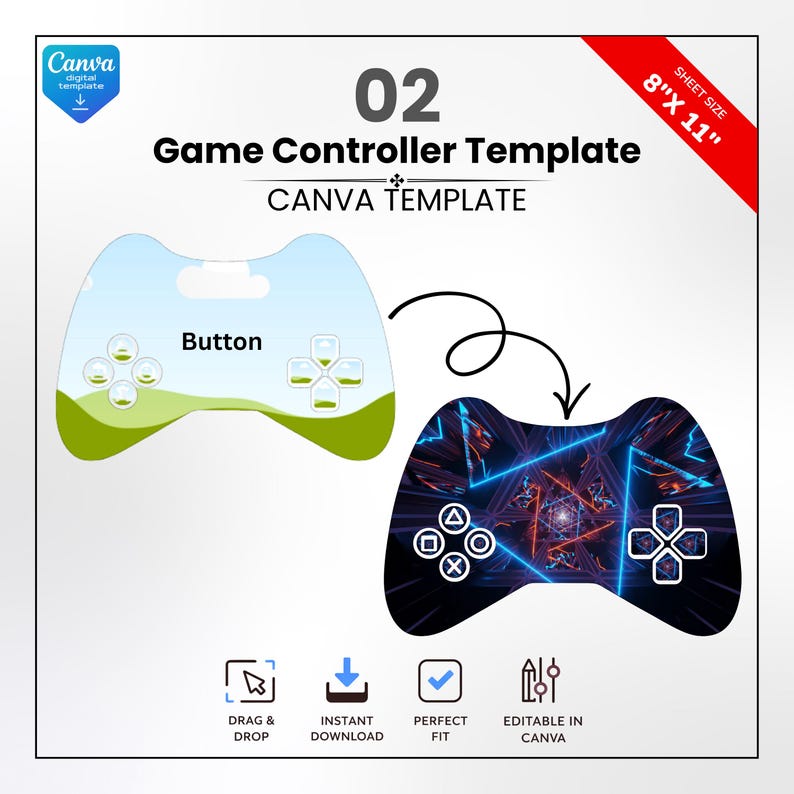 Gaming Controller Party Template, Editable Canva Game Controller Cutout ...