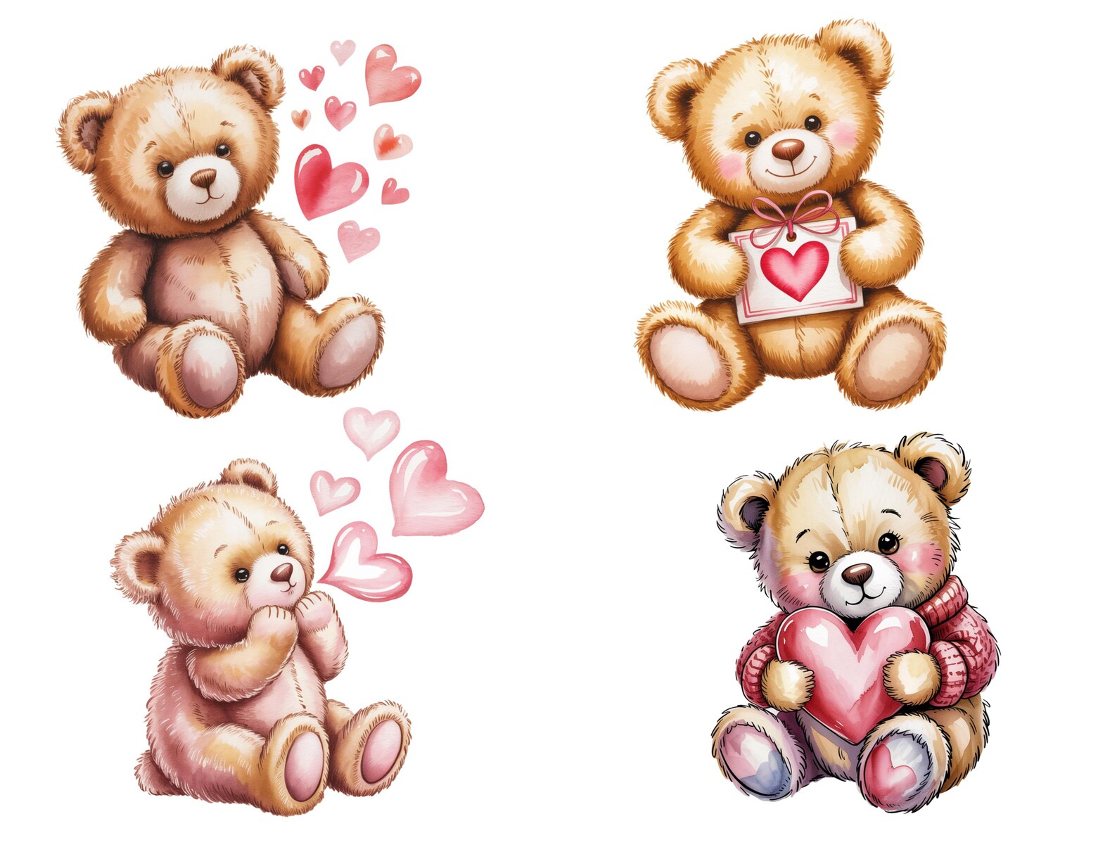 Valentine Teddy Bear PNG Bundle 50 Plus Cute Watercolor Bears ...