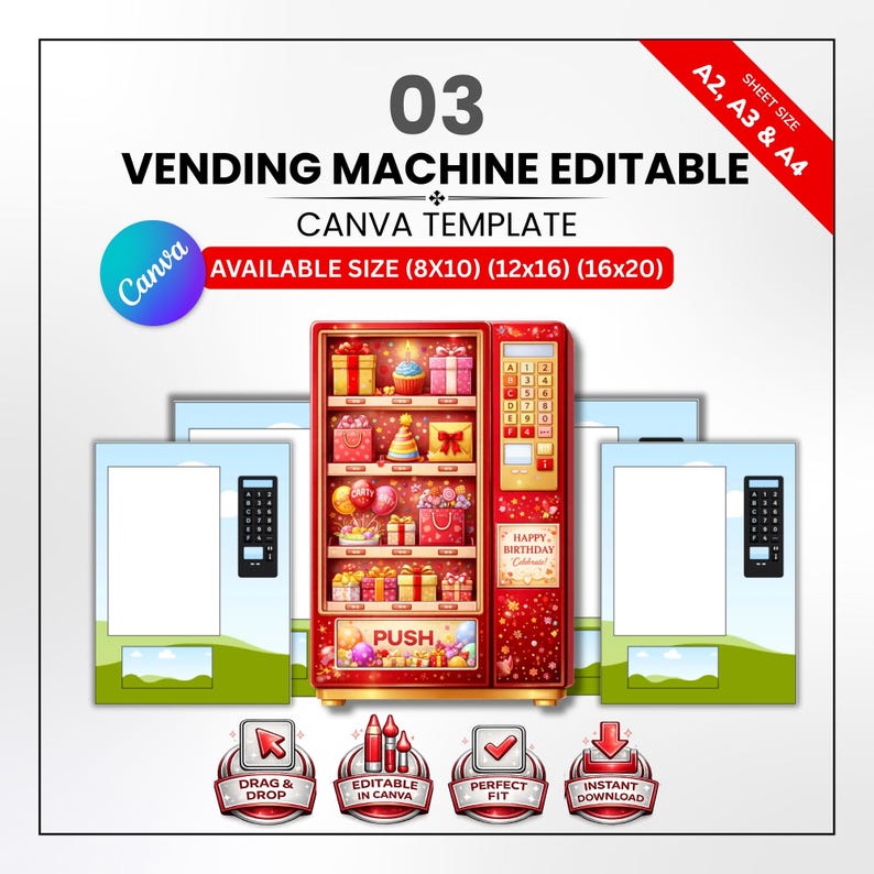Editable Vending Machine Template Canva, Graduation Vending Machine Box