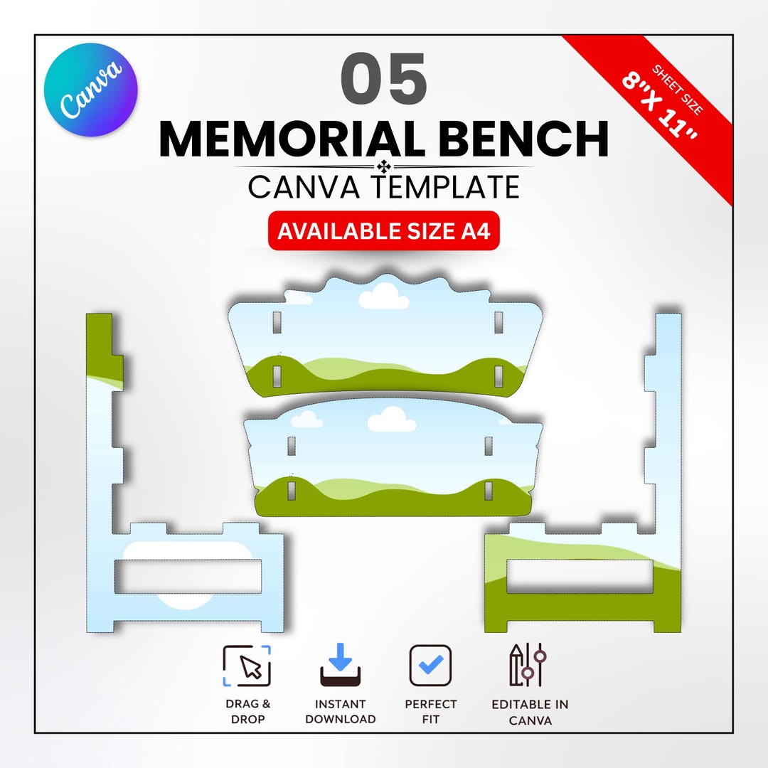 Memorial Bench Template Canva Editable, Funeral Memorial Bench SVG PNG ...