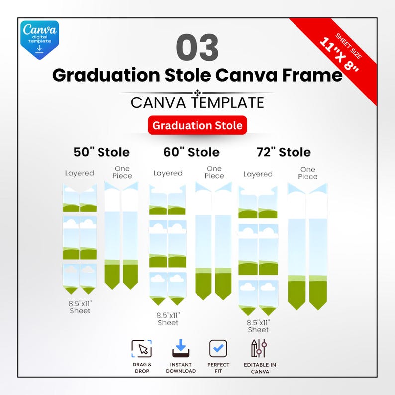 Stold Paper 03 Graduation Stole Template Canva, Editable Grad 2026 Stole Frame, 50 ...