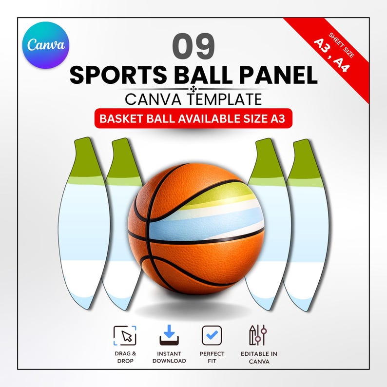 Sports Ball Template Canva Editable, 3D Paper Sports Ball Bundle ...