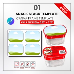 Snack Stack Label Template Canva Editable, Snack Container Lid Sticker, Custom Snack Box Label, Printable Party Favor Template