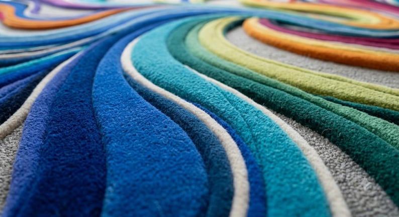 Colorful Abstract Area Rug, Wavy 3D Sculpted Wool Carpet, Modern ...