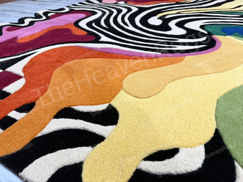 Organic Pastel Rug Texture Irregular Abstract Hand Tufted Wool Rug, Wavy Psychedelic Op Art ...