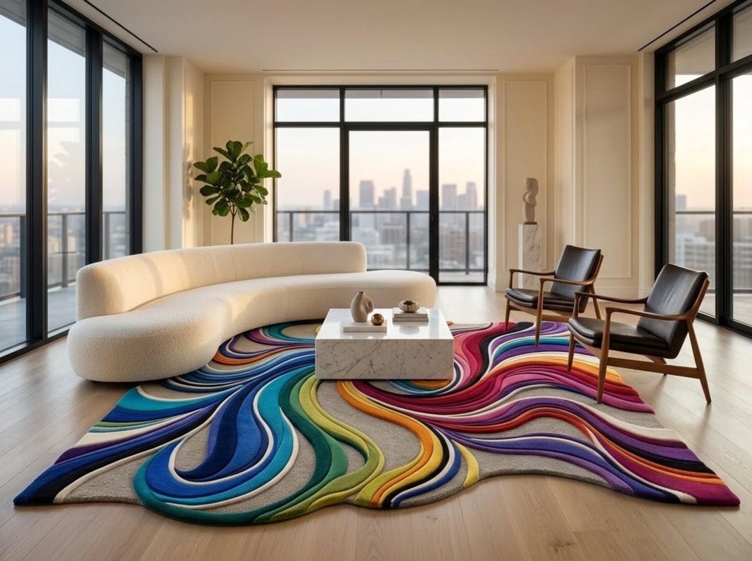 Colorful Abstract Area Rug, Wavy 3D Sculpted Wool Carpet, Modern ...