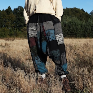 Sarouel en patchwork fait main • Pantalon à patch bohème Népal • Pantalon de festival hippie unisexe