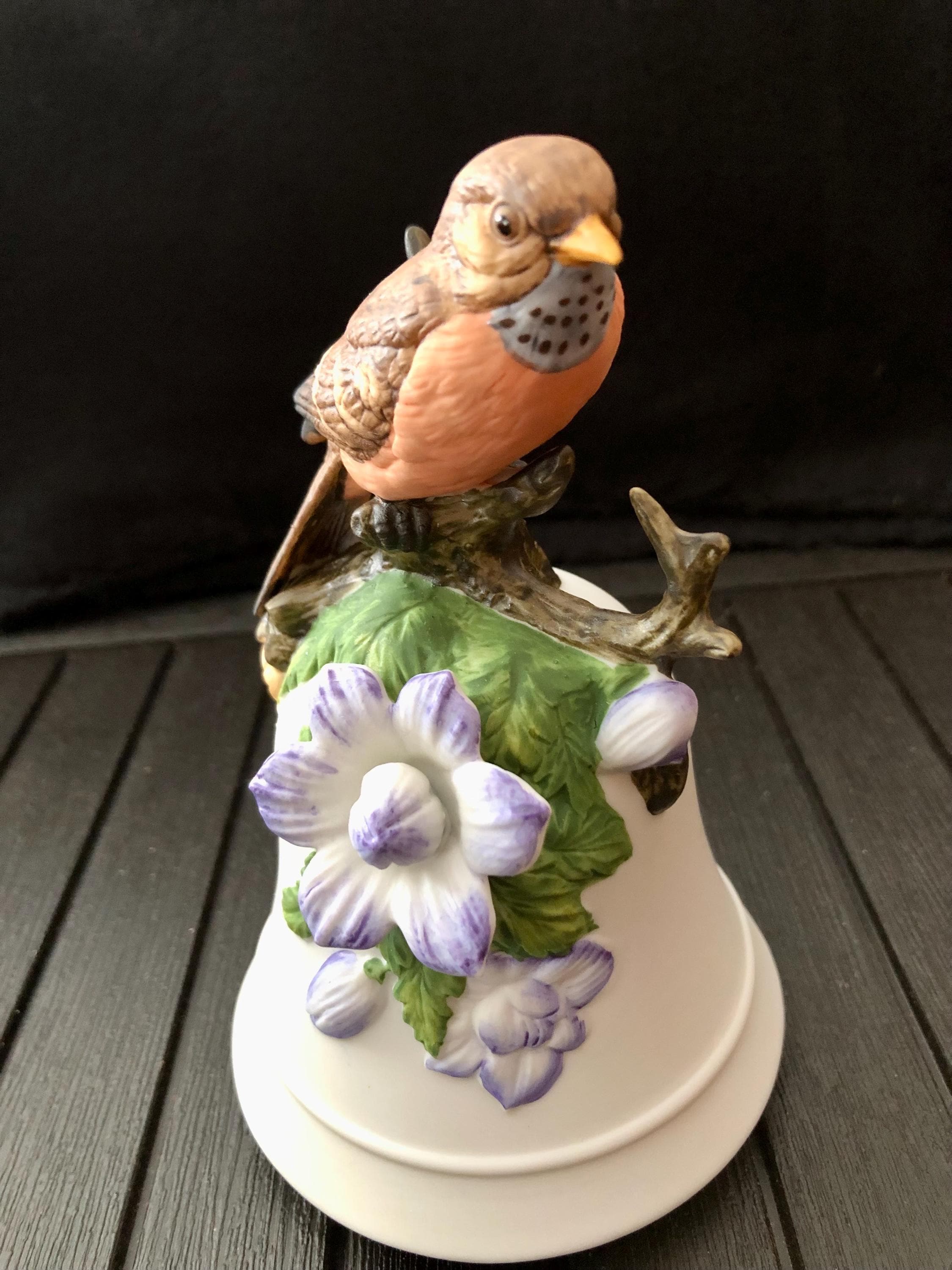Figurine Oiseau Robin En Porcelaine - Bleu Et Blanc, Peinte à La Main, Vintage