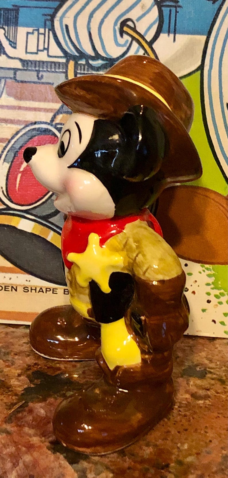 Vintage Walt Disney Productions Mickey Mouse Sheriff Figurine, 4" Made in Japan Ceramic Statue image 5