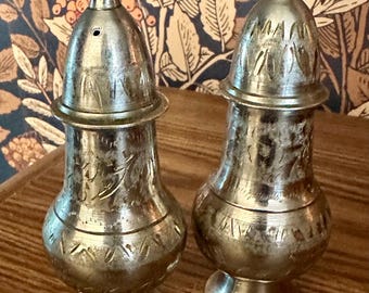 Vintage Two-Tone Silver & Brass Salt and Pepper Shakers - Made in India