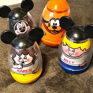 Vintage 1976 Hasbro Weebles Mickey Mouse Club Set Figuren Mickey Pluto Billy Karen
