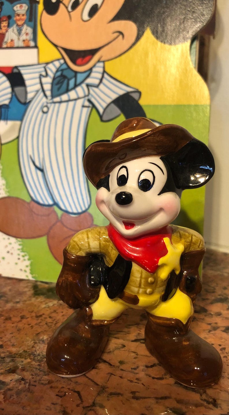 Vintage Walt Disney Productions Mickey Mouse Sheriff Figurine, 4" Made in Japan Ceramic Statue image 2