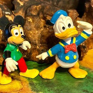 Vintage 1980s Durham Disney PVC Figures - Saluting Donald Duck & Green Shirt Mickey Mouse Set image 1