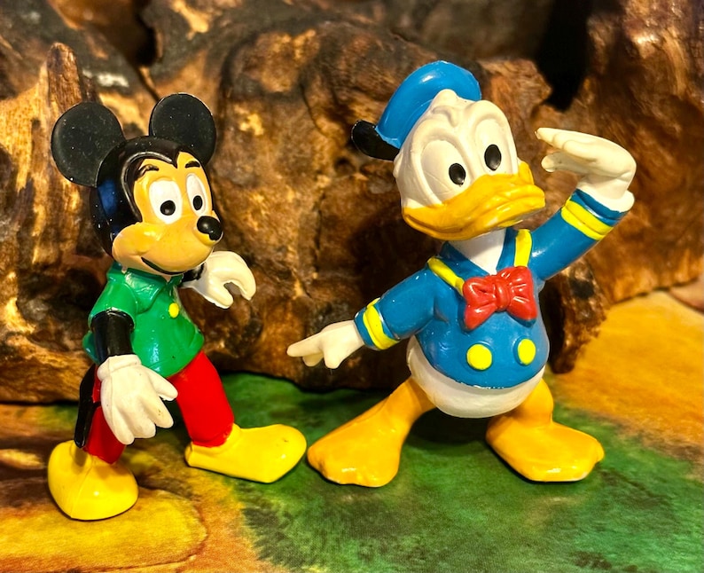 Vintage 1980s Durham Disney PVC Figures - Saluting Donald Duck & Green Shirt Mickey Mouse Set image 1
