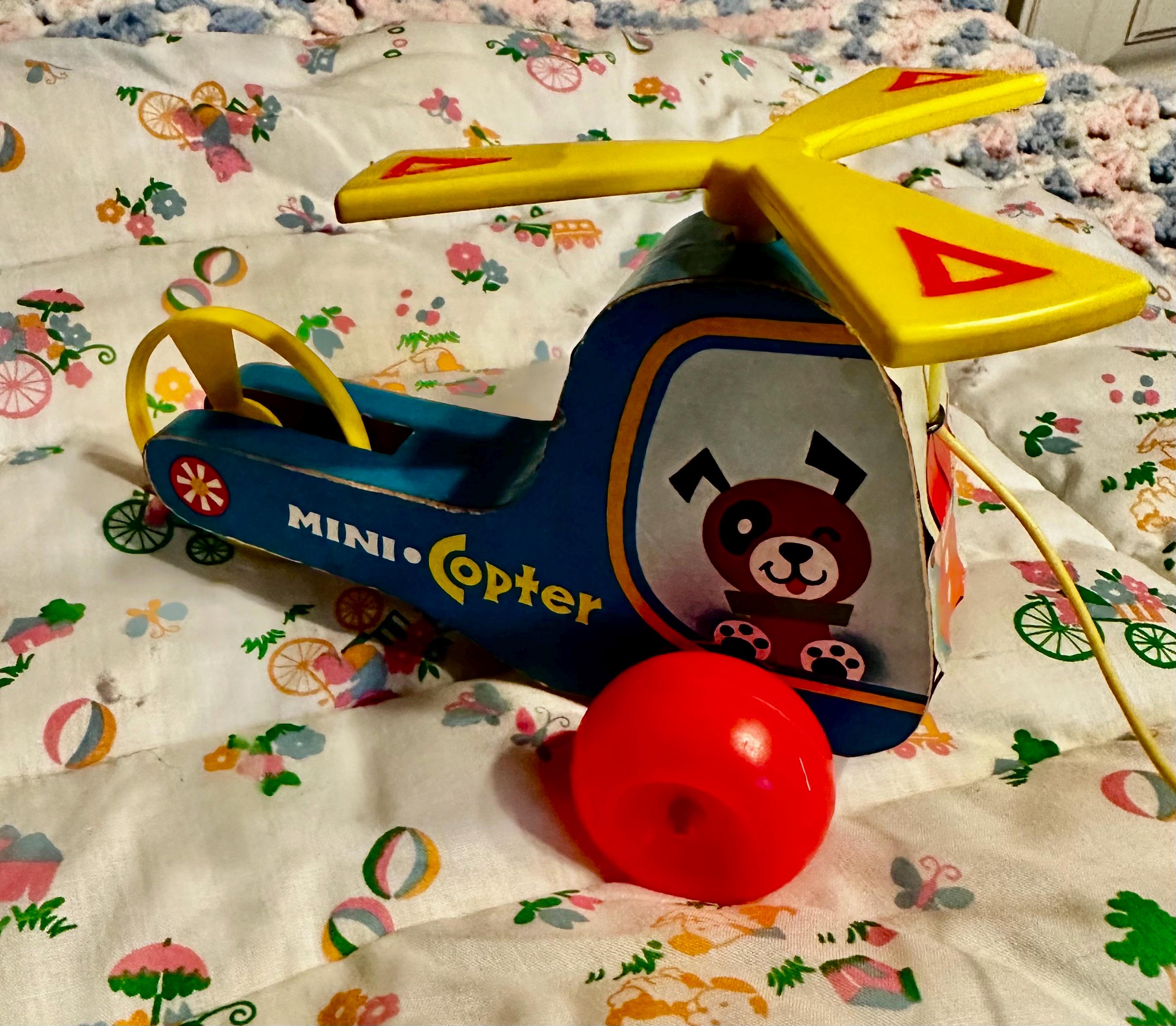 Vintage Fisher Price Mini Copter 448 Wood Pull Toy 1970s